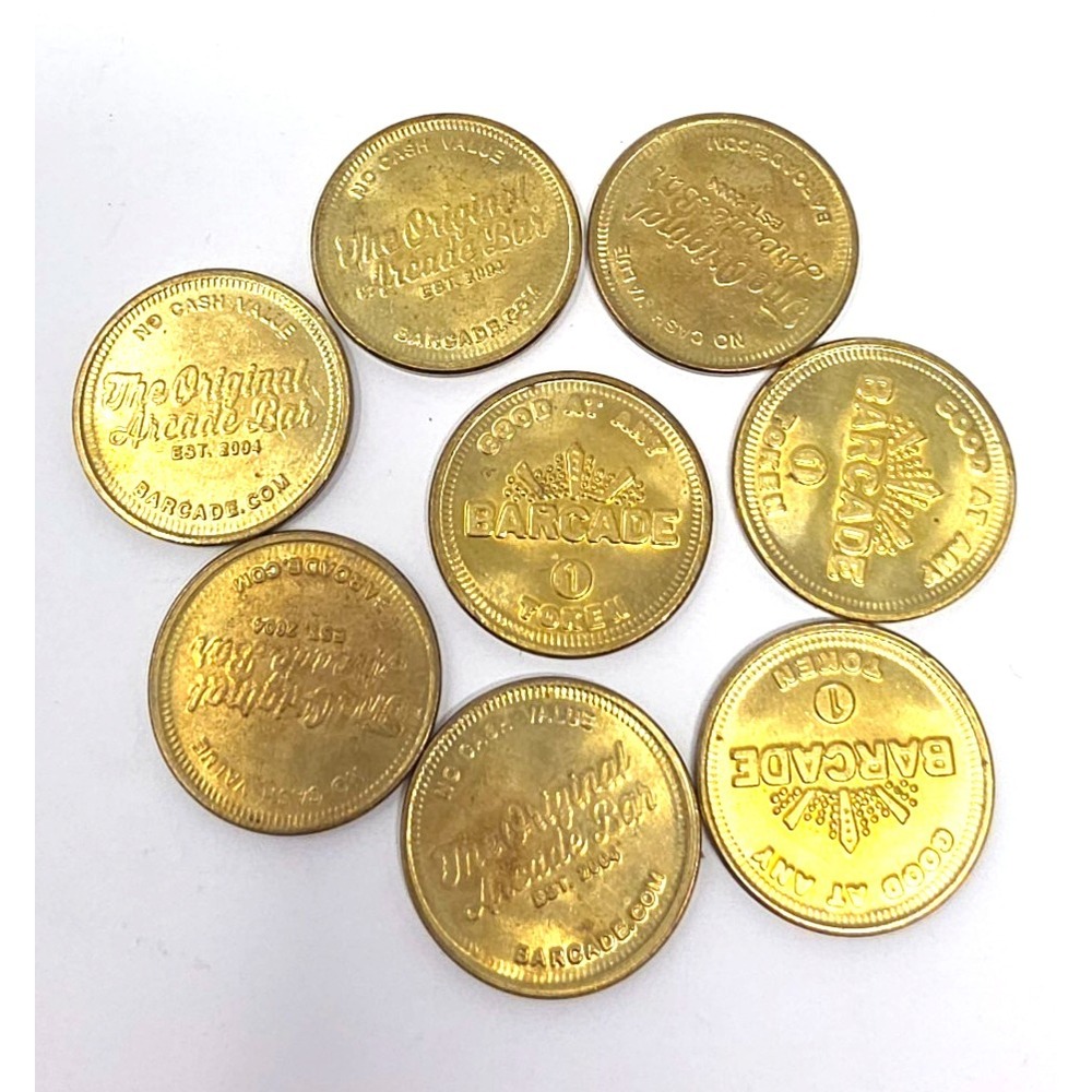 Lot Of 8 Barcade Arcade Tokens Brass Look Good At Any 1 Marked Vintage